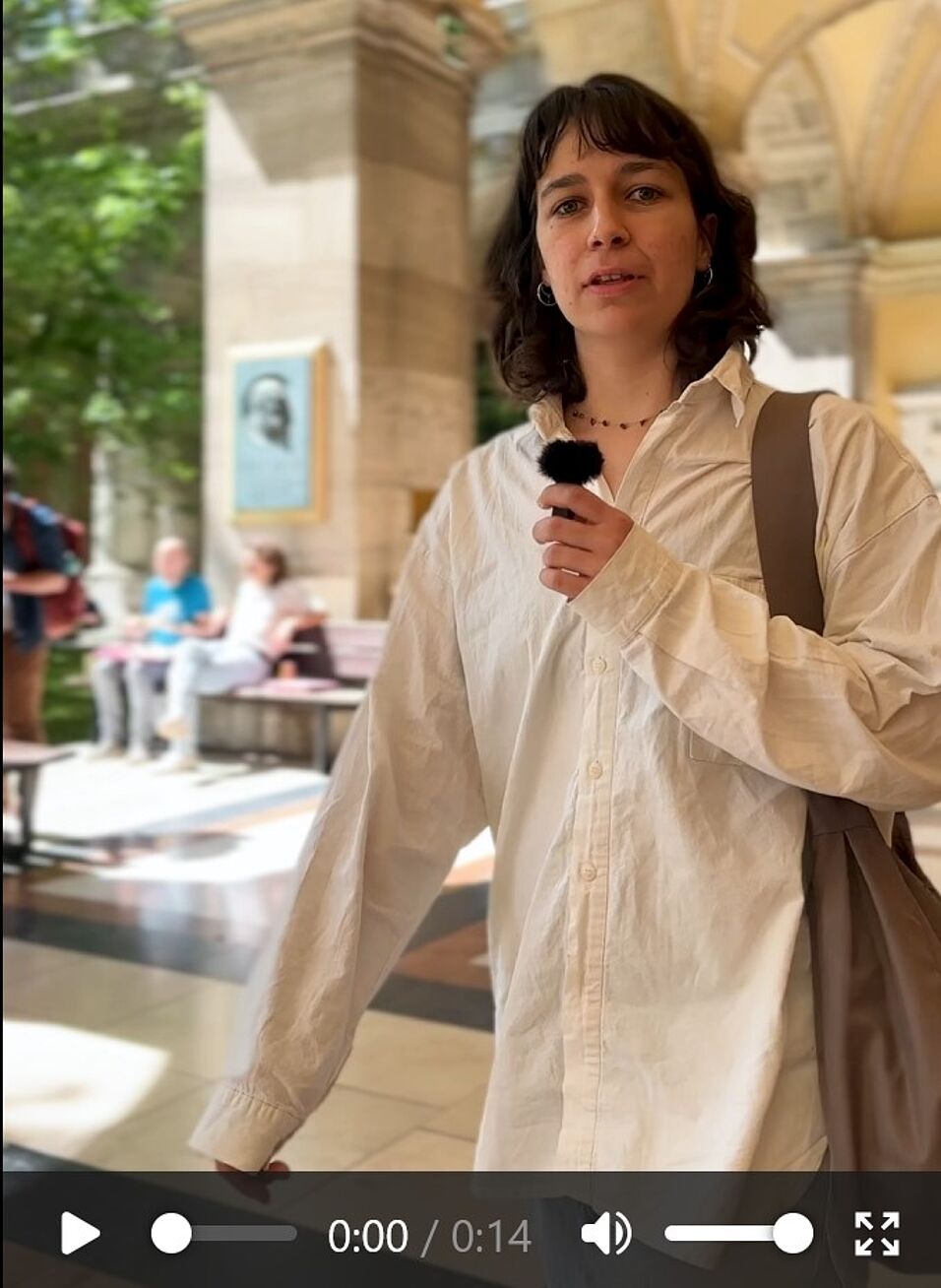 A young woman walks through the arcade courtyard of the University of Vienna and says "Are you ready to explore the mathematical fondation of data science and study in the heart of Vienna. Start your journey now."  At the end of the video you find the following information: Apply now! Find more information under the link below. 